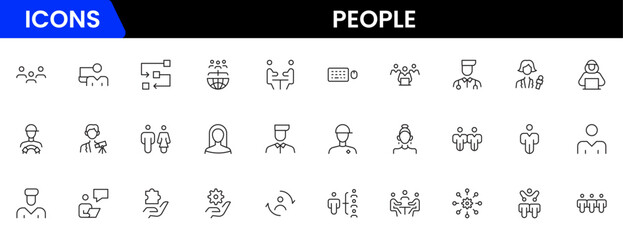 People icon set in flat style. Line icon set. Management line icons. Line Business People. Human resources. office management. Vector illustration.