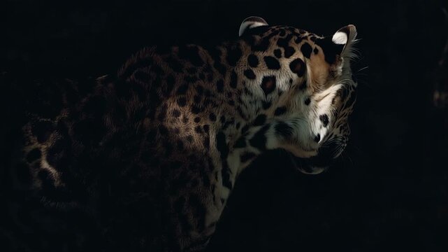 Mysterious jaguar silhouette with spot pattern in the dark cinematic lighting