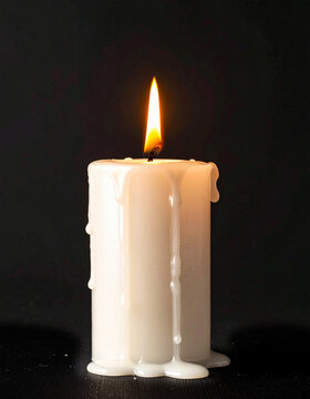 Vela encendida sobre fondo negro con cera derretida concepto de esperanza, espiritualidad, paz interior, fe, meditaci&oacute;n, silencio, reflexi&oacute;n, calma y recogimiento en semana santa y cuaresma