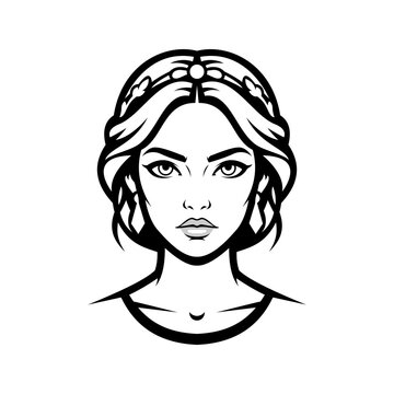 Queen logo design vector illustration in black and white silhouette style
