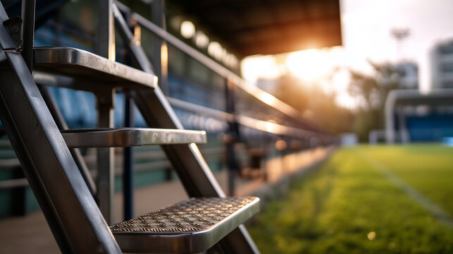close up metal ladder steps of referee stand textured industrial sports detail photo