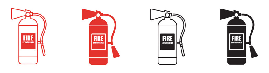 Fire Extinguisher Icon Vector Set, Firefighter Illustration Signs, Help Symbol Collection, Safety Protection Concept, Flat Vector Design