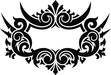 Tribal tattoo frame element black ornate border design for graphic projects decorative floral scroll pattern elegant luxury frames.