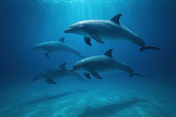 Obraz premium Dolphins swimming underwater gracefully.