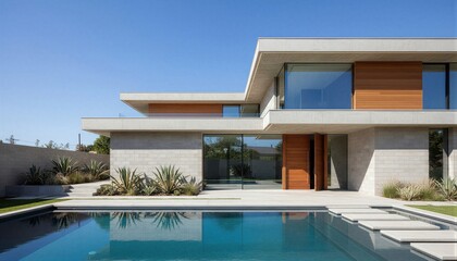 Fototapeta premium Minimalist Modern Contemporary Home Exterior Design With Pool