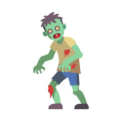 Naklejka premium Cartoon zombie character with a scary expression and tattered clothes in a vibrant style 