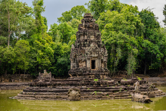 Ancient Neak Pean temple on an island in Angkor