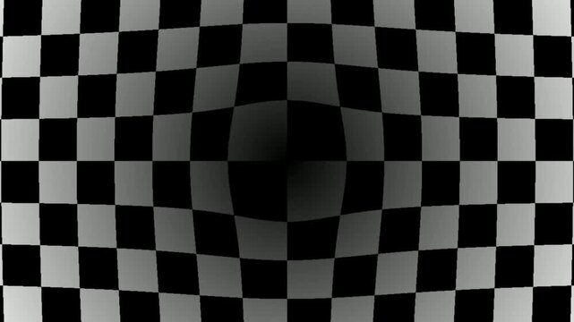 Hypnotic Warped Checkerboard Black White Grid Abstract Background