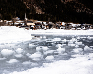 frozen Weissensee lake in winter