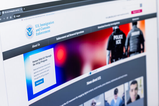 Computer screen with United States ICE - Immigration and Customs Enforcement website in Balykchy, Kyrgyzstan - February 13, 2026