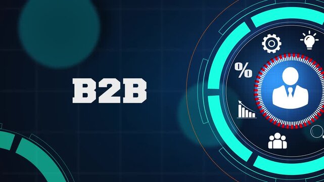Business to business marketing strategy and corporate partnership concept on a high tech digital blue background with glowing icons for professional growth and success