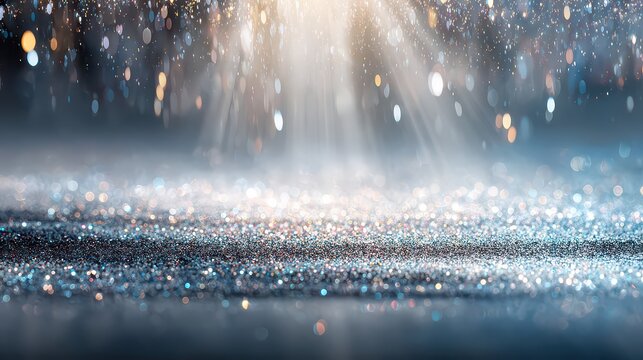 Abstract Golden Light Streaks with Glittering Bokeh Background in Soft Focus for Festive Elegant Backdrop and Celebration