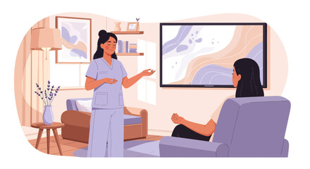 Fototapeta premium Female doctor explaining medical condition to patient in a home setting.