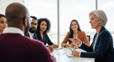 Obraz premium soft focus blurred photo of Diverse Business Team Meeting in Modern Office Conference Room