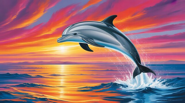 dolphin jumping at sunset