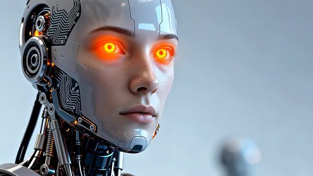 Cyborg with glowing eyes