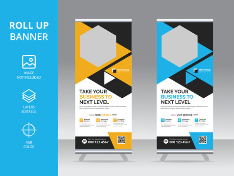 Business rollup banner template design, modern x banner design, stand template, and flag-banner advertising. Vector illustration
