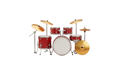 Fototapeta premium 3D Drum set arranged with cymbals and drums on stands in a studio setting from a front viewpoint