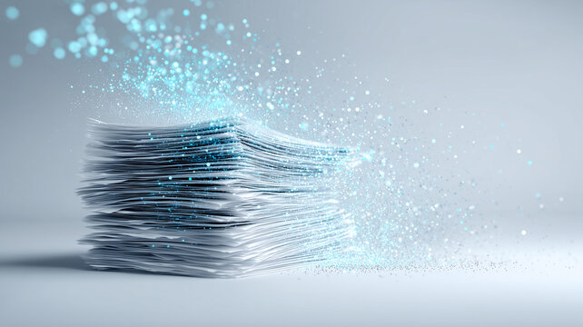 ペーパーレス化・DX推進コンセプト &ndash; 紙書類がデジタルデータへ変換されるビジネスイメージ