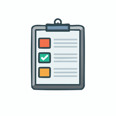 Illustrated clipboard with checklist and checkmark symbol for planning and organization
