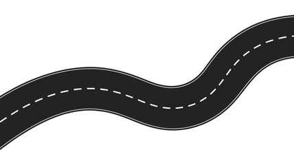 Winding asphalt road with dashed white lines for travel transport