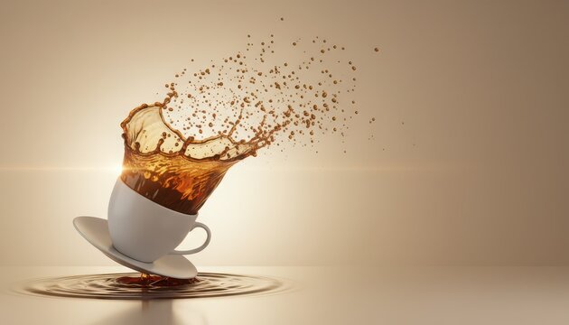 Coffee splash cup energy concept brown liquid motion morning drink healthy lifestyle dynamic beverage caffeine creative background freshness abstract art breakfast inspiration