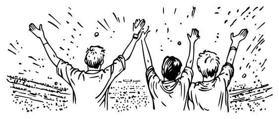 Rear view of fans raising hands and celebrating during a concert or sports event © Kaz