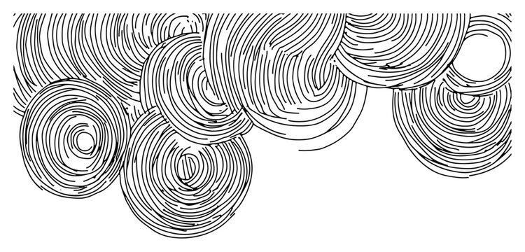 Abstract hand drawn pattern with concentric circular lines and textured swirls