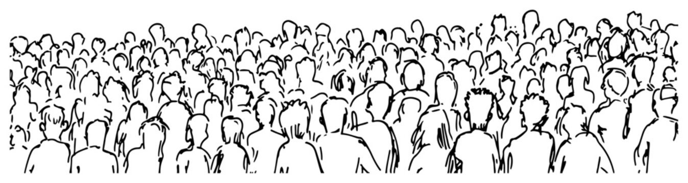 Massive crowd of people at a stadium or concert in a hand drawn doodle style