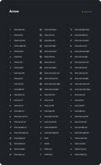 Comprehensive collection of modern arrow icons in various styles and directions, perfect for user interface design and navigation elements on a dark background.