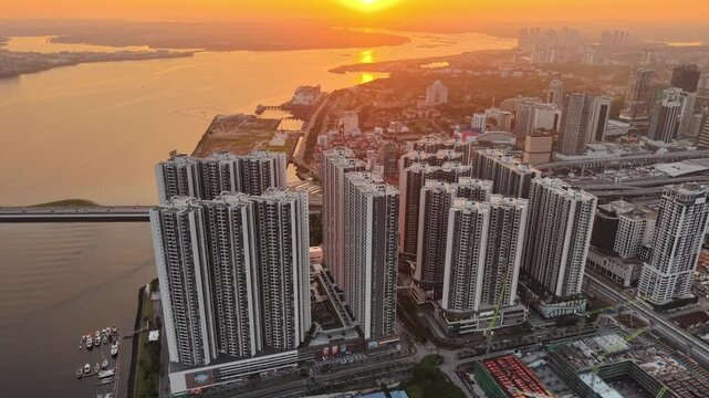 Johor Bahru city skyline with Johor Strait in the background