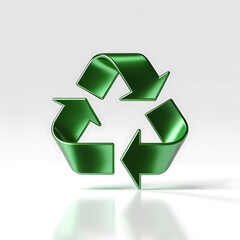 Obraz premium A 3 D rendering of a shiny green recycling symbol with three arrows forming a triangular loop on a white background