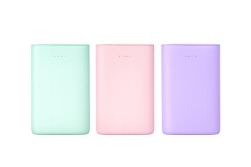 Pastel power bank portable chargers on transparent background
