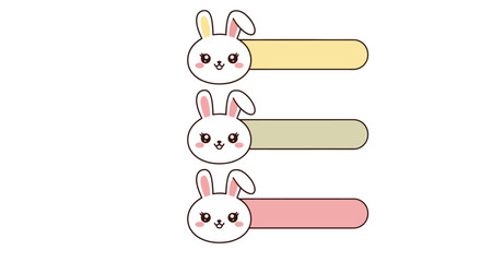 Cute Kawaii Bunny Faces with Pastel Text Boxes