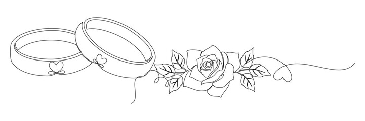 Continuous line drawing of a wedding ring with floral illustration 2.eps