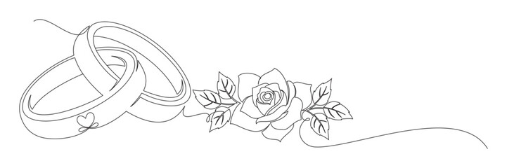Continuous line drawing of a wedding ring with floral illustration.eps