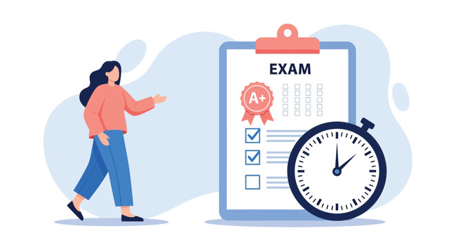 Woman Presenting Exam Results with Stopwatch