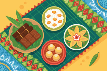 Fototapeta premium Depicting Indonesian Eid Dishes Colorf Vibrant Professional Photo