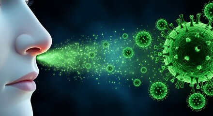 Obraz premium Person exhaling virus particles from mouth