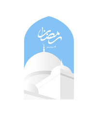 Ramadan Kareem calligraphy with mosque. Social media poster and banner illustration