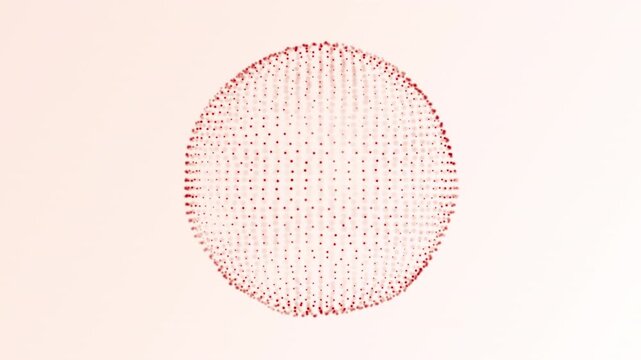Abstract red sphere composed of structured glowing dots forming a precise digital grid. Seamless loop animation with modern data visualization and clean depth.