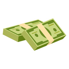 Two stacks of money bundled with straps, representing wealth, savings and financial success.