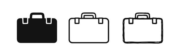 Obraz premium Briefcase Icon Set - Solid, Outline, and Hand-Drawn Styles for Business and Professional Carry