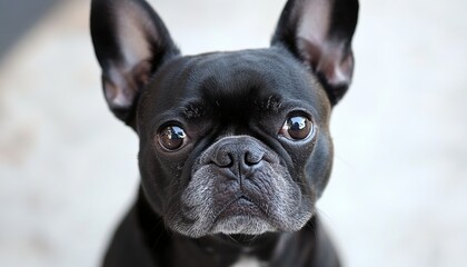 Fototapeta premium Adorable French Bulldog with Big Ears and Cute Expression Posing for Portrait on Gray Background