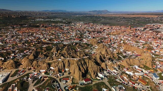 Panoramic Drone Shot of Guadix in Southern Spain