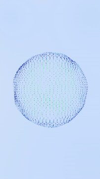 Soft blue halftone dotted sphere formed by tiny points and subtle grid, minimal abstract digital data visualization, clean modern technology background with airy gradient space