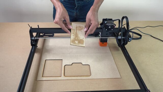 Man revealing laser-cut figures and clean edges