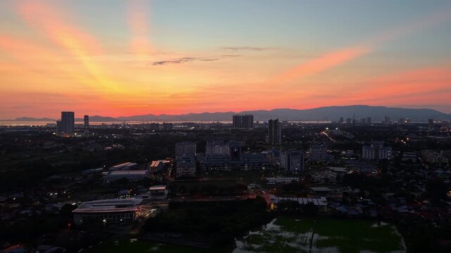 Aerial drone view over UiTM Kampus Permatang Pauh at sunset