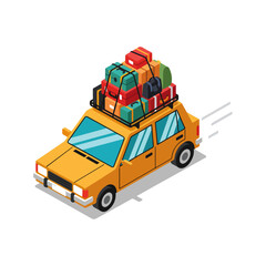 Isometric Car with Luggage Vector Illustration