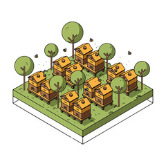 Isometric Beehives Illustration Vector Graphic Design